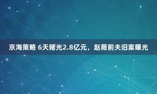 京海策略 6天赌光2.8亿元，赵薇前夫旧案曝光